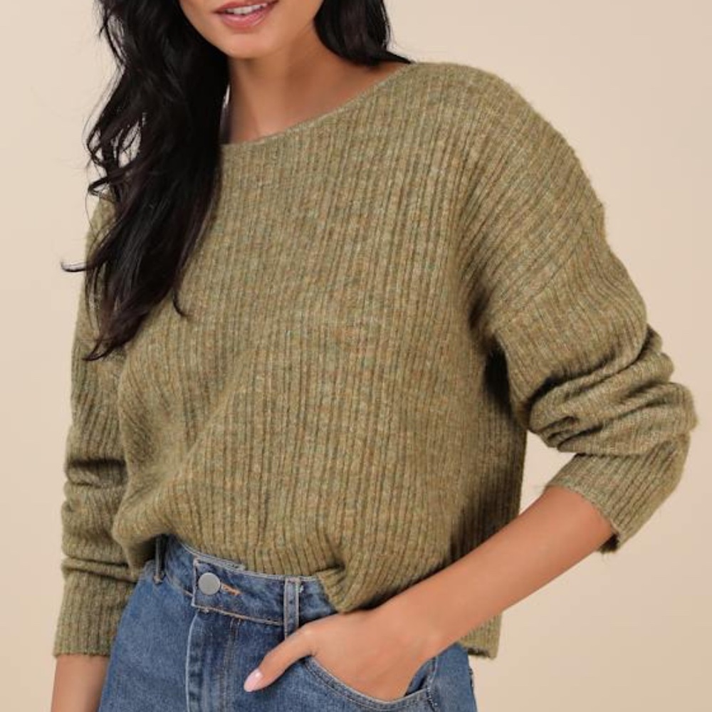 Lulus Cozy Composure Olive Marled Cropped Pullover Sweater Green - Size XL